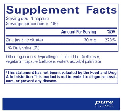 Zinc (Citrate 180 Capsules)