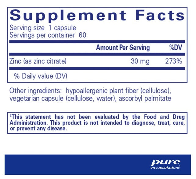 Zinc (Citrate 60 Capsules)